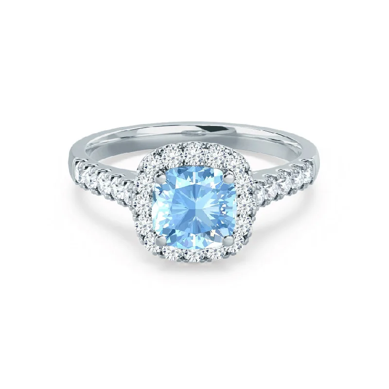 OPHELIA - Chatham® Lab Grown Aqua Spinel & Diamond 18K White Gold Halo