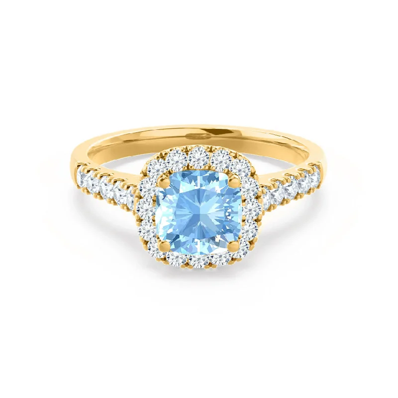 OPHELIA - Chatham® Lab Grown Aqua Spinel & Diamond 18K Yellow Gold Halo