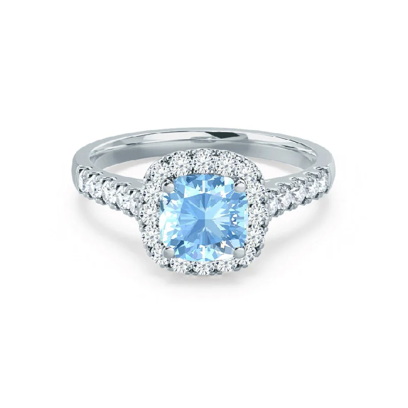 OPHELIA - Chatham® Lab Grown Aqua Spinel & Diamond Platinum Halo