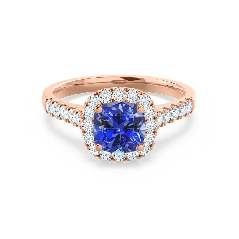 OPHELIA - Chatham® Lab Grown Blue Sapphire & Diamond 18K Rose Gold Halo