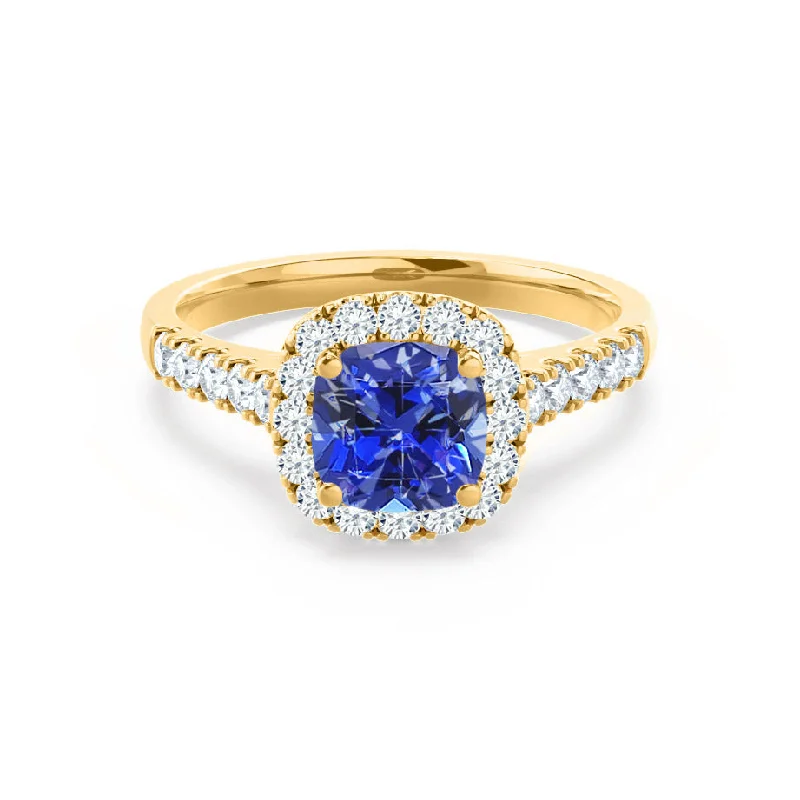 OPHELIA - Chatham® Lab Grown Blue Sapphire & Diamond 18K Yellow Gold Halo