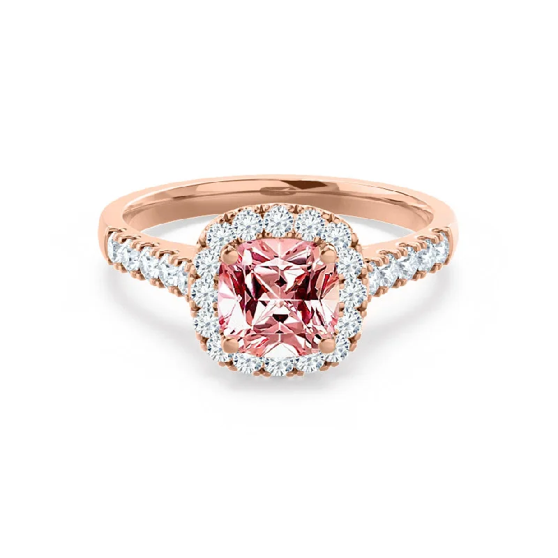 OPHELIA - Chatham® Lab Grown Champagne Sapphire & Diamond 18K Rose Gold Halo