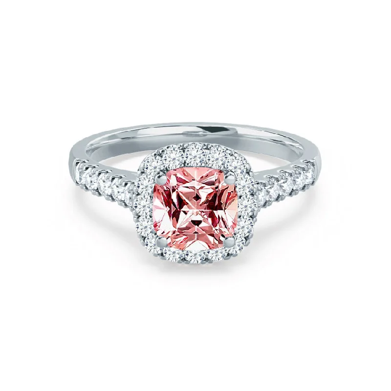 OPHELIA - Chatham® Lab Grown Champagne Sapphire & Diamond 18K White Gold Halo