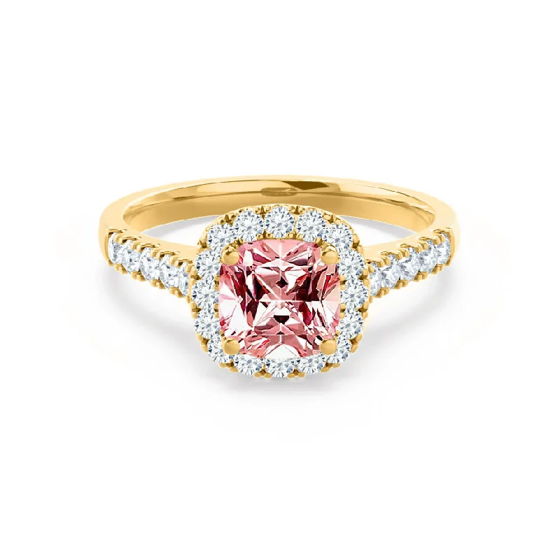 OPHELIA - Chatham® Lab Grown Champagne Sapphire & Diamond 18K Yellow Gold Halo