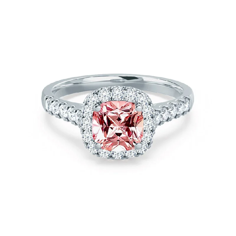 OPHELIA - Chatham® Lab Grown Champagne Sapphire & Diamond Platinum Halo