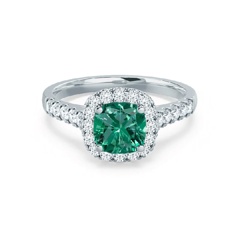 OPHELIA - Chatham® Lab Grown Emerald & Diamond 18K White Gold Halo