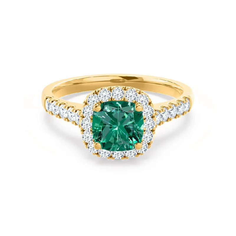 OPHELIA - Chatham® Lab Grown Emerald & Diamond 18K Yellow Gold Halo