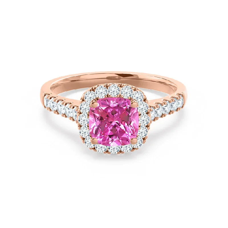 OPHELIA - Chatham® Lab Grown Pink Sapphire & Diamond 18K Rose Gold Halo