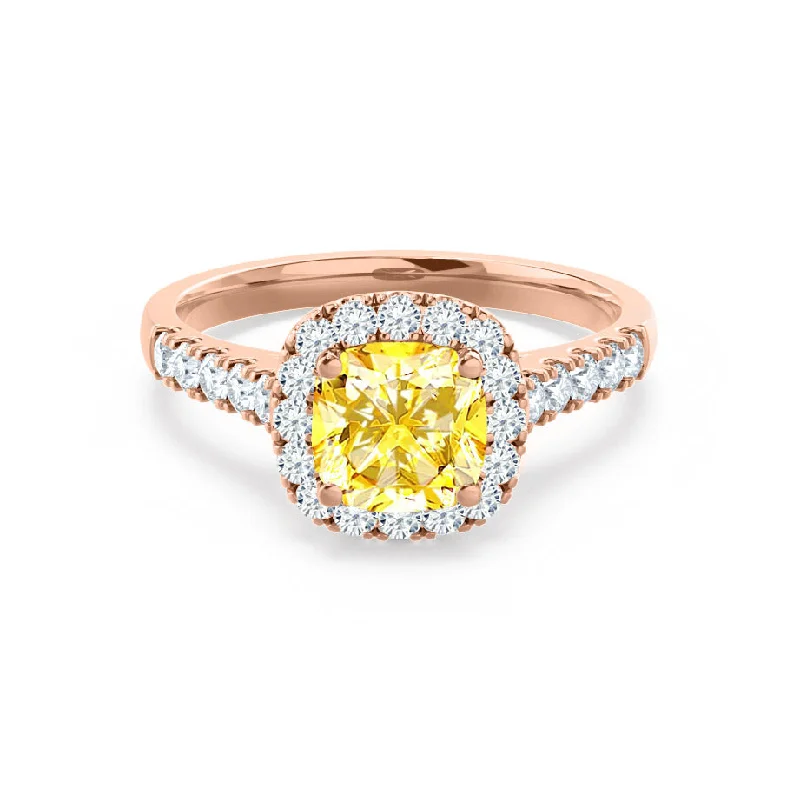 OPHELIA - Chatham® Lab Grown Yellow Sapphire & Diamond 18K Rose Gold Halo