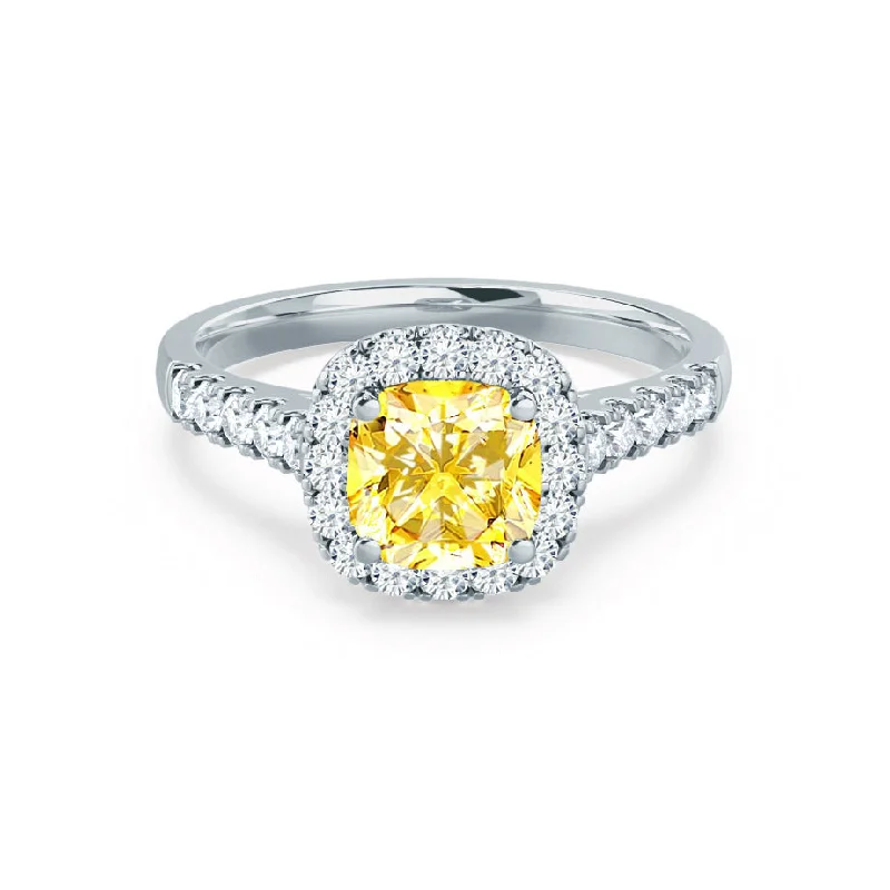 OPHELIA - Chatham® Lab Grown Yellow Sapphire & Diamond 18K White Gold Halo