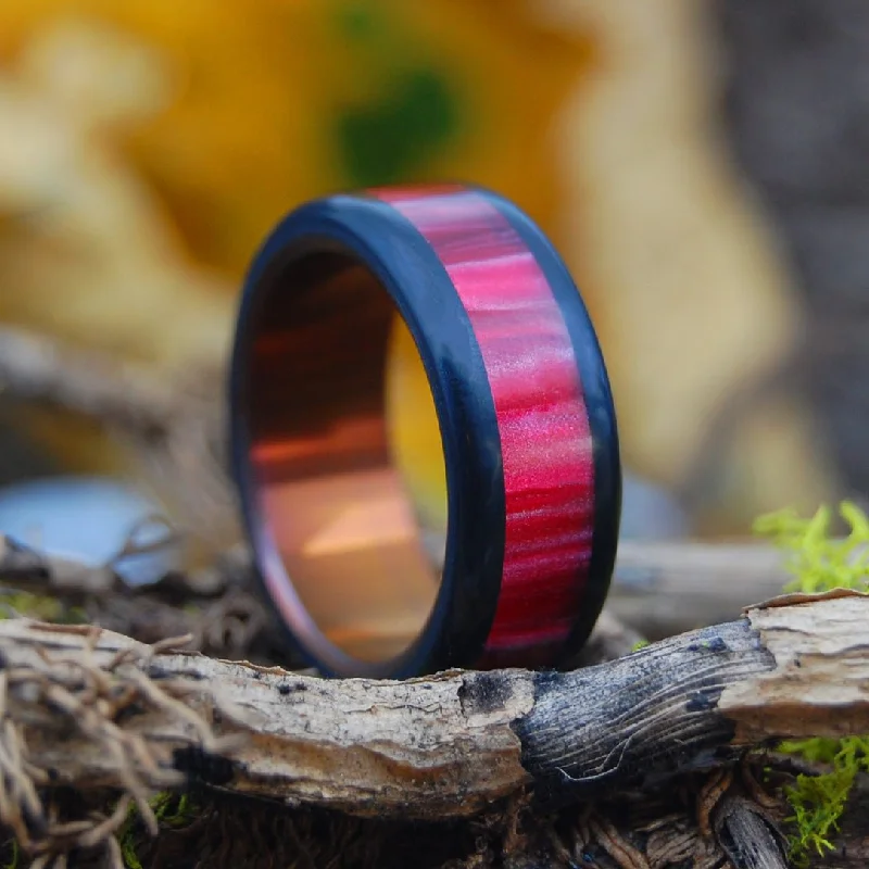 Passion & Resilience | Men's Red Marbled Opalescent Resin & Titanium Wedding Ring