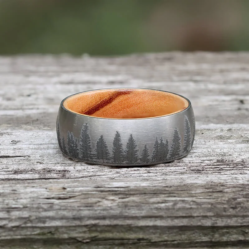 Pine Forest Titanium Wood Ring