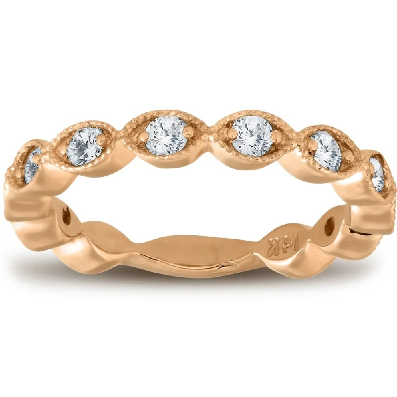 Pompeii3 14k Rose Gold 3/8 Ct TDW Diamond Wedding Ring Stackable Womens Anniversary Band