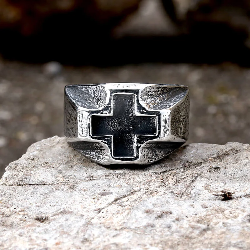 Retro Greek Cross Stainless Steel Ring