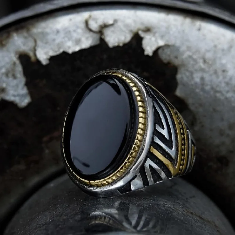 Retro Oval Gem Stainless Steel Ring