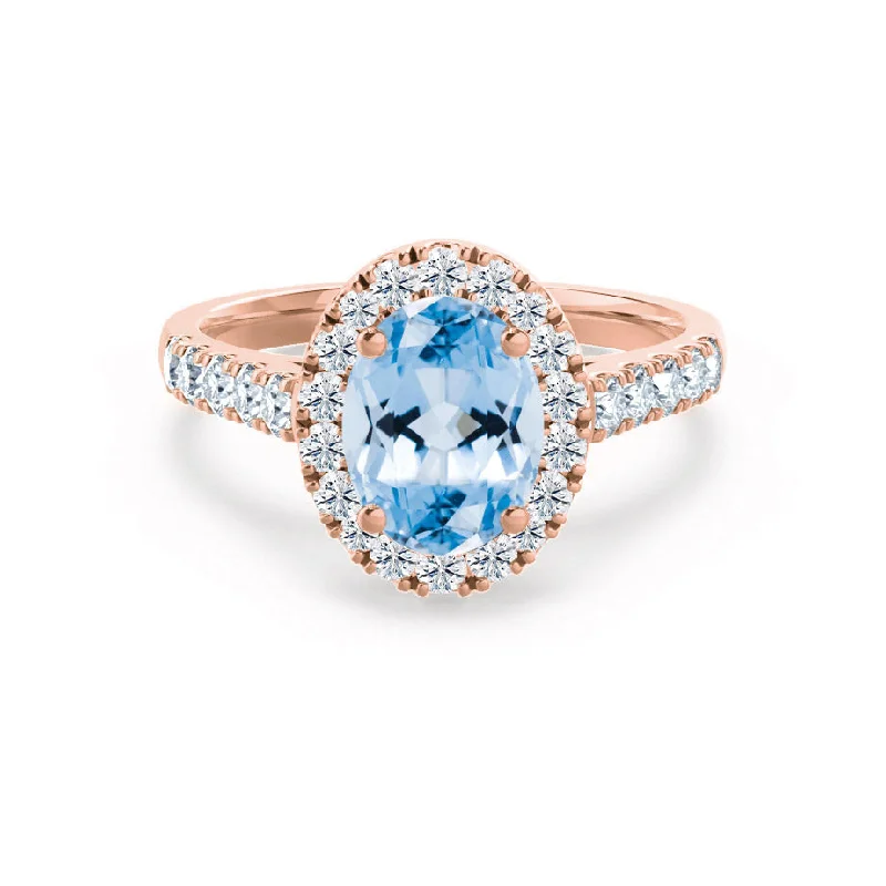 ROSA - Chatham® Aqua Spinel & Diamond 18K Rose Gold Halo