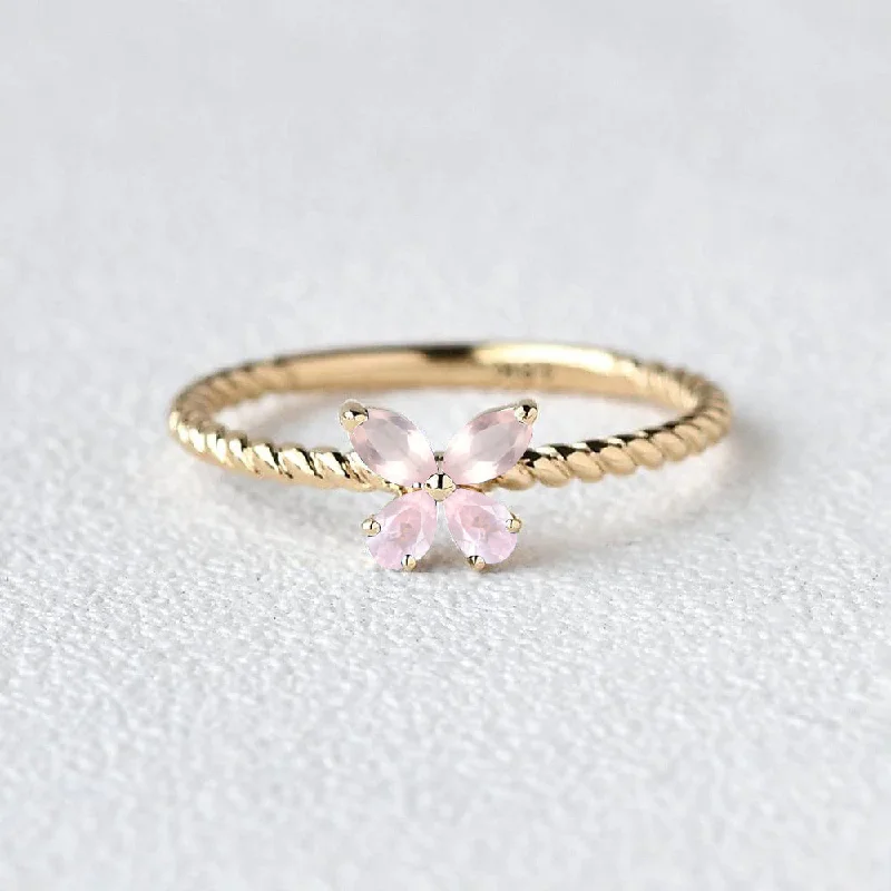 Fairy Ring - Rose Quartz Butterfly Gold Ring