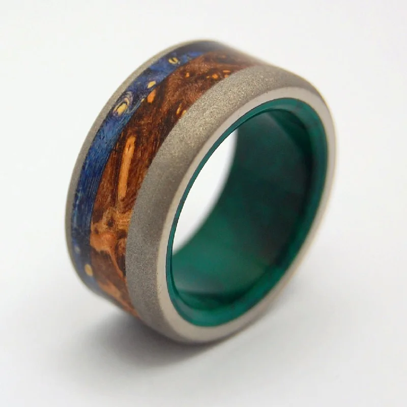 Shikoku Island | Men's Jade Stone, Blue Box Elder Wood & Titanium Wedding Ring