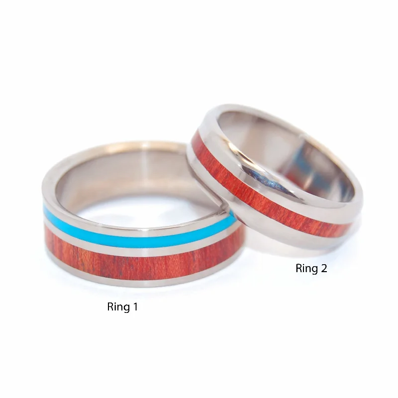 Shore Up My Heart | Blood Wood & Turquoise Resin Wedding Ring Set