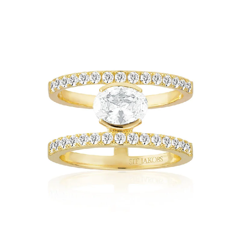 Ellisse Carezza Grande 18K Gold Plated Ring w. Zirconia