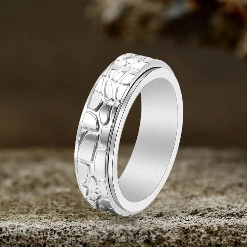 Simple Stone Texture Stainless Steel Spinner Ring