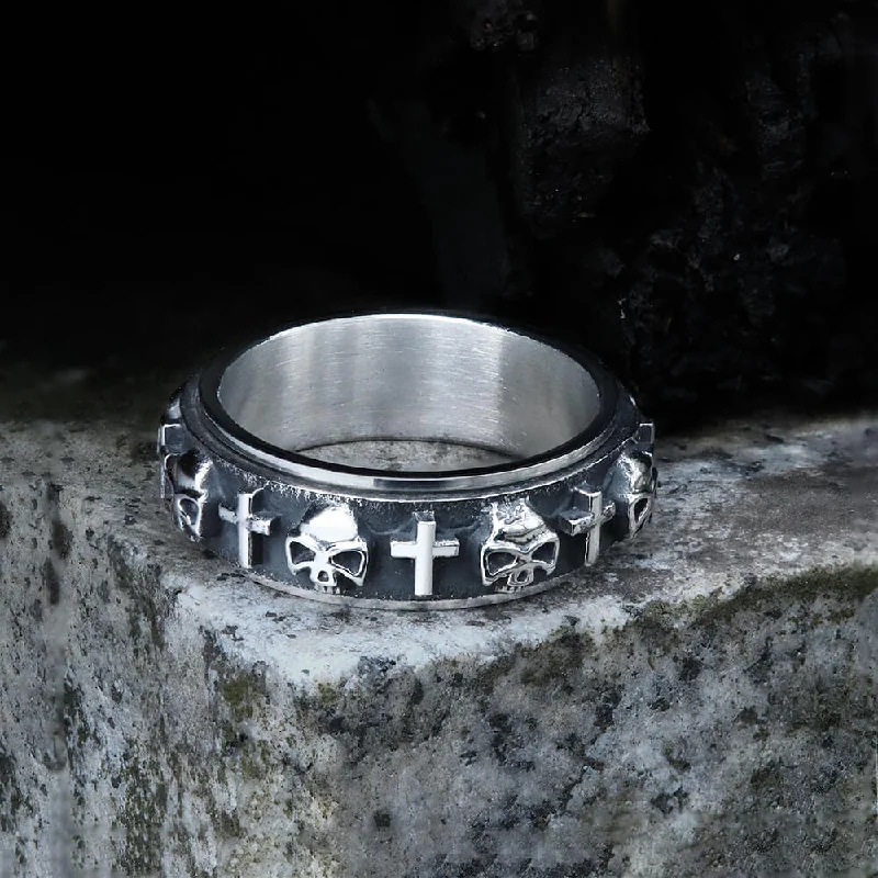 Skull Cross Stainless Steel Spinner Ring