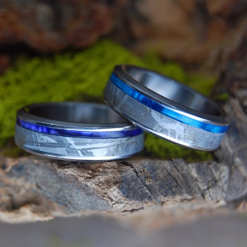 Skyward | Meteorite & Marbled Opalescent - Meteorite Wedding Ring Set