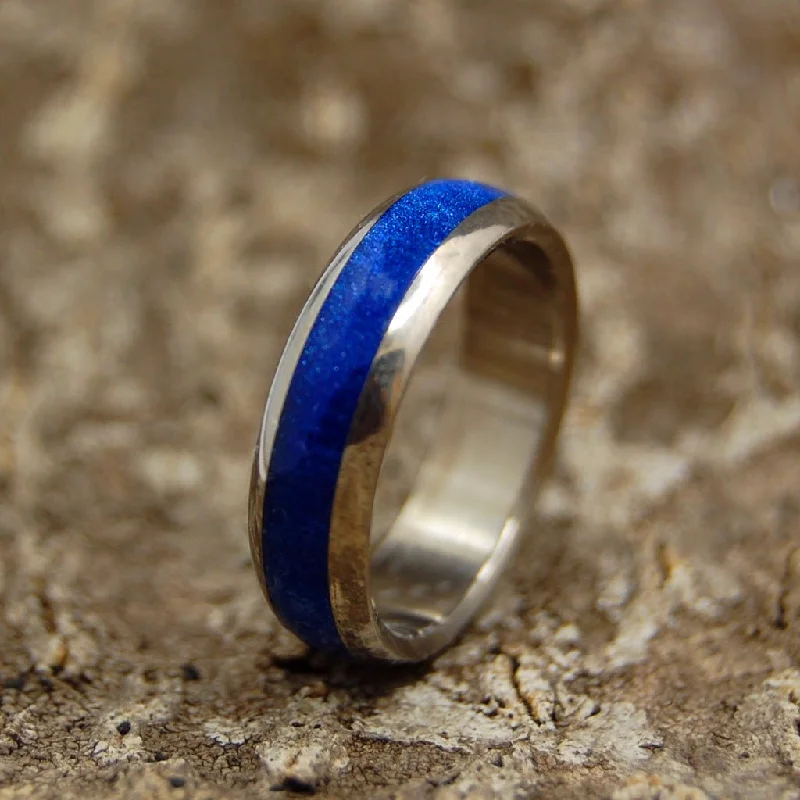 Sparkling Sapphire Sea Dome | Men's Blue Resin & Titanium Wedding Ring