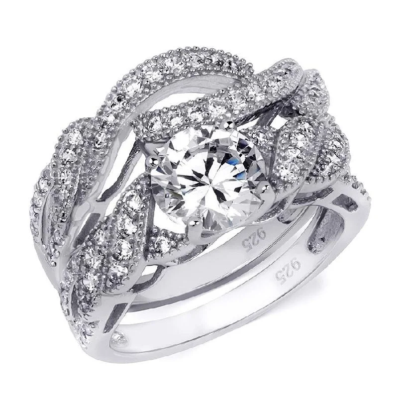 Sterling Silver 3.80 Carat Wedding Band Engagement Ring Set Round Cut