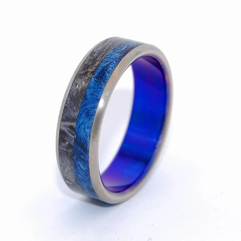 Take Me | Men's Wood & Hand Anodized Blue Titanium Wedding Ring