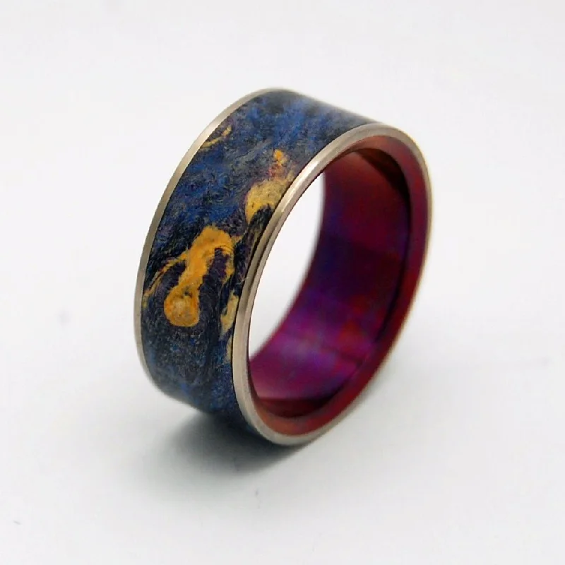 The Moment Of Truth | Men's Wood, Hand Anodized Wine & Titanium Wedding Ring