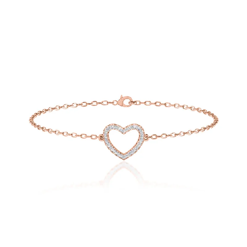 THEA - Lab Diamond Pavé Heart Bracelet 18k Rose Gold