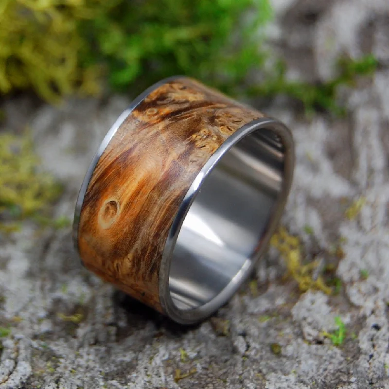 Fan The Flame | Men's Golden Box Elder Wood & Titanium Wedding Ring