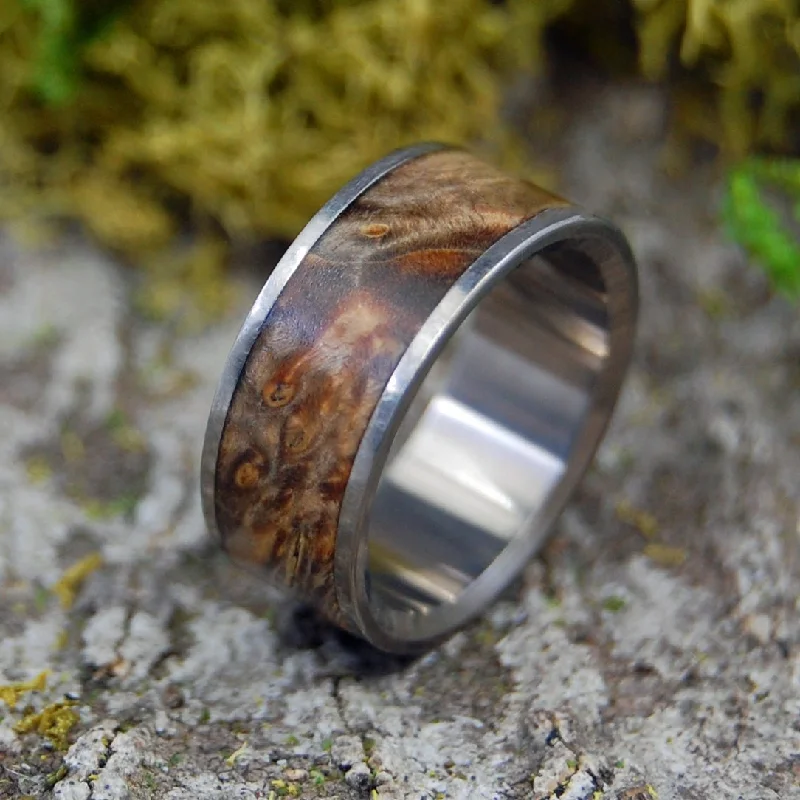 Fan The Flame | Men's Golden Box Elder Wood & Titanium Wedding Ring