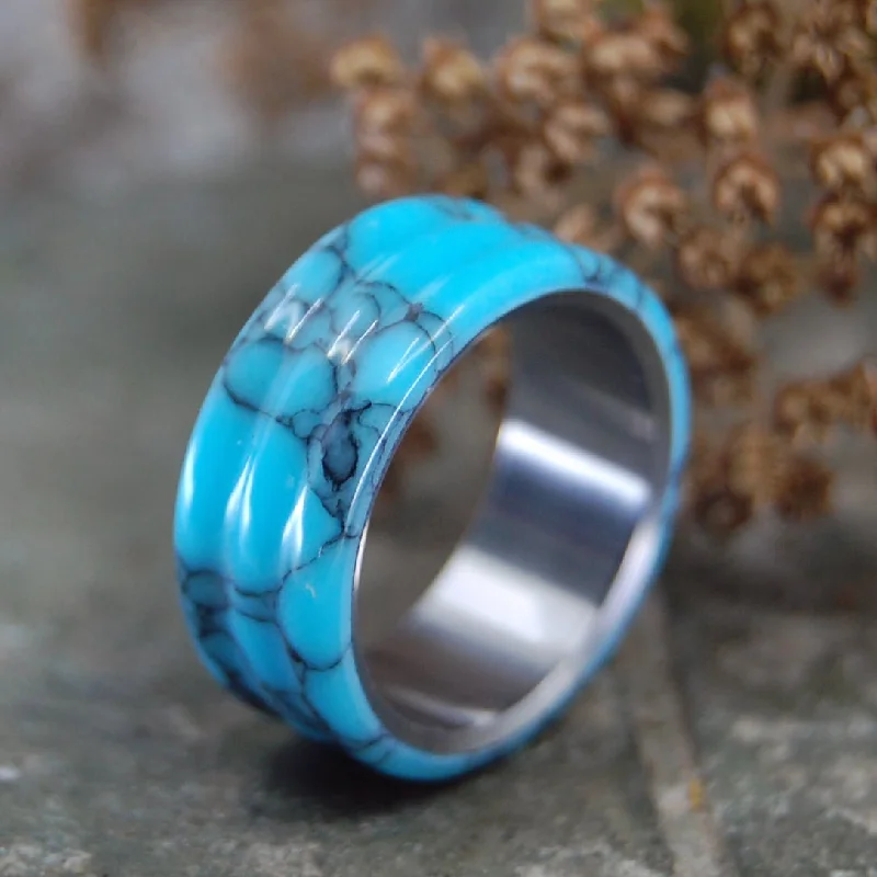 Turquoise With Groove | Men's Turquoise & Titanium Wedding Ring