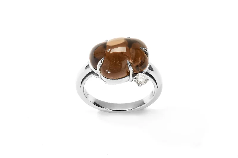 Cloud 18K Whitegold Ring w. Smokey Quartz & Diamond