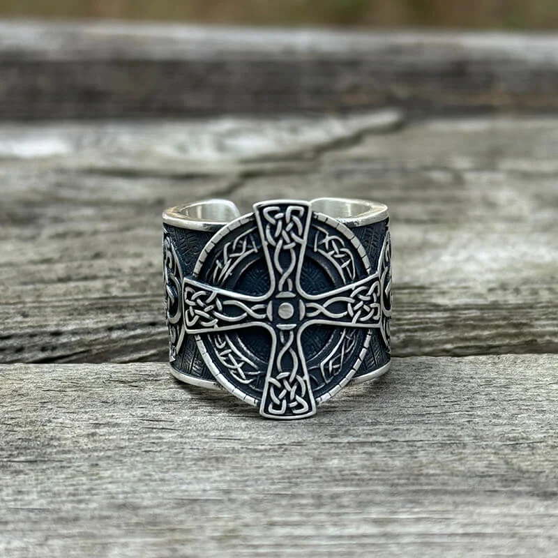 Viking Celtic Cross Sterling Silver Open Ring