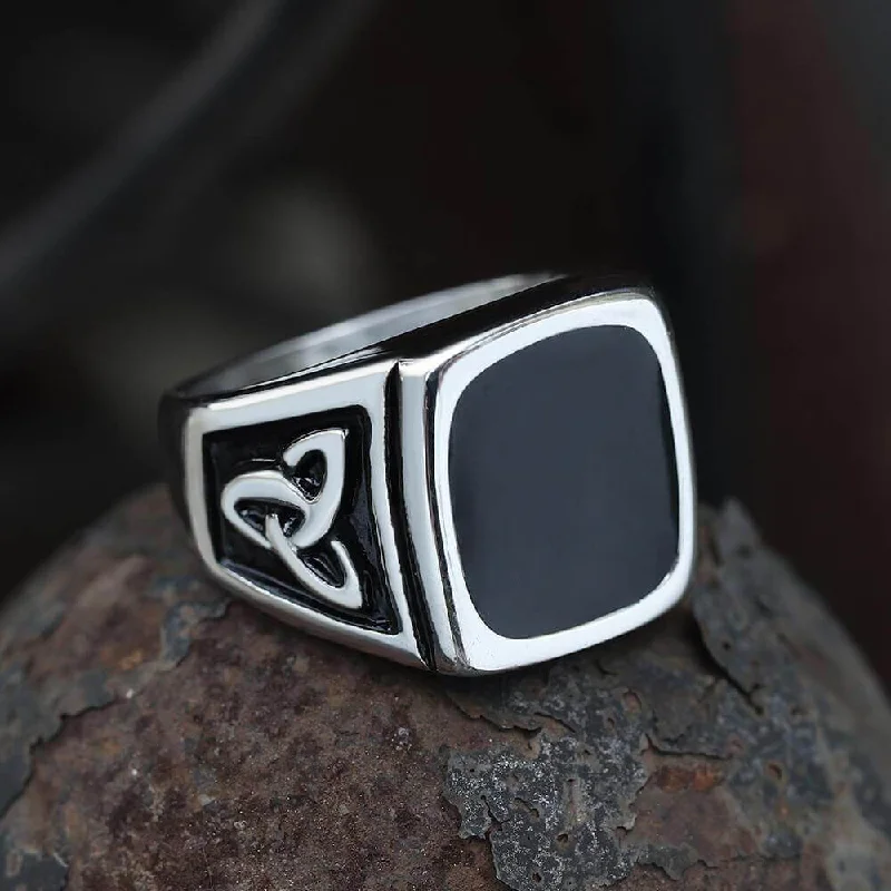 Viking Celtic Knots Stainless Steel Square Ring