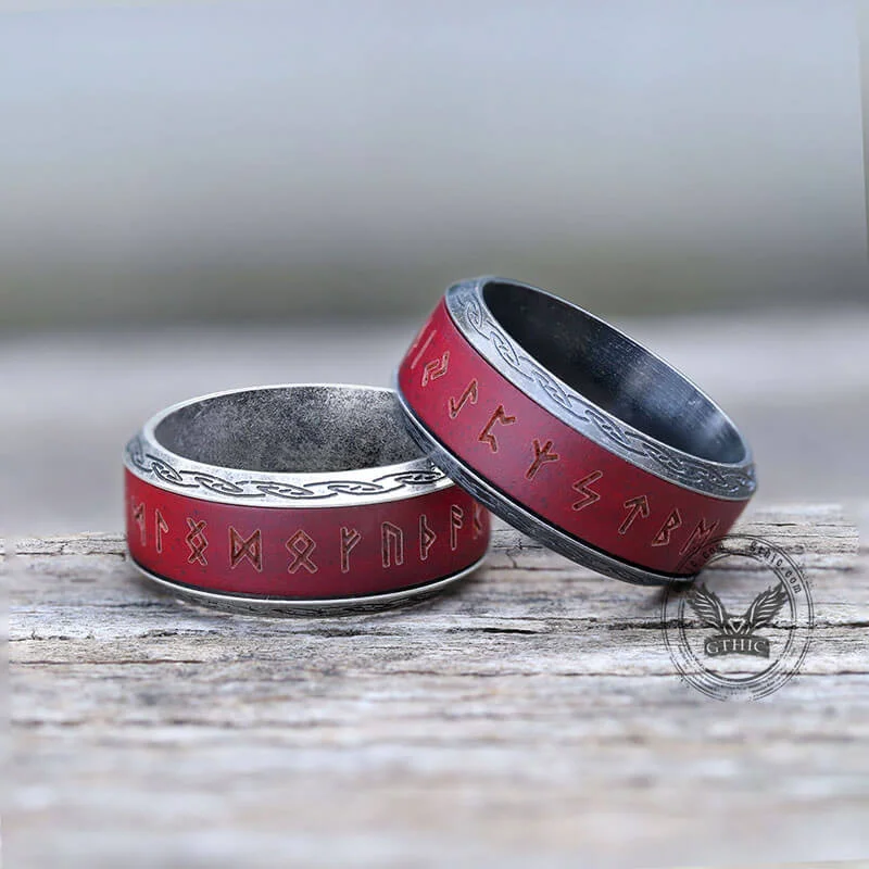 Viking Runes Wood Stainless Steel Spinner Ring