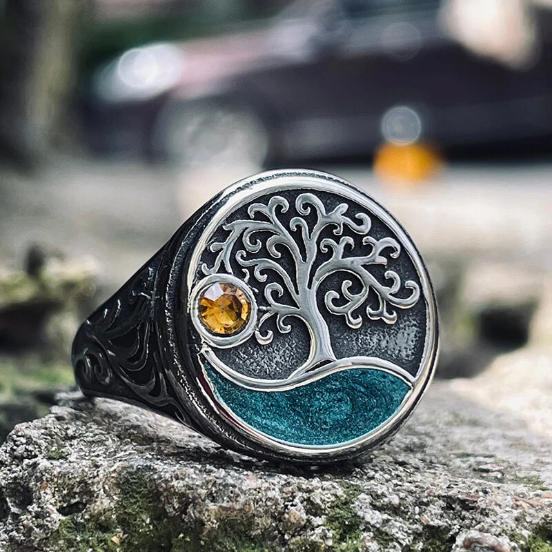 Viking Tree of Life Stainless Steel Amulet Ring