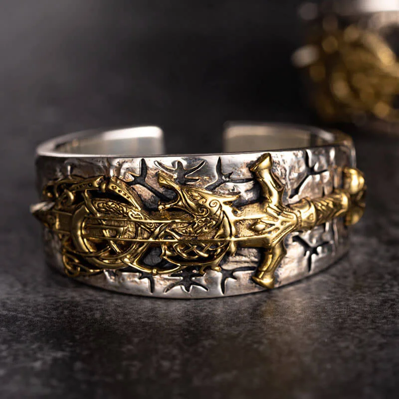 Vintage Sword Norse Dragon Sterling Silver Open Ring