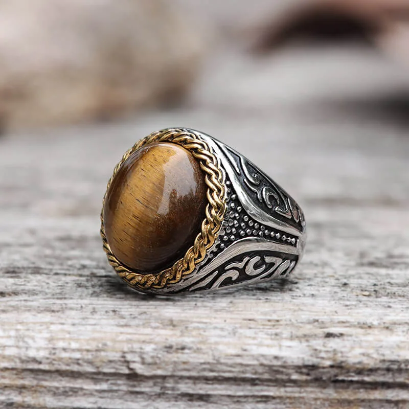 Vintage Tiger Eye Stainless Steel Gemstone Ring