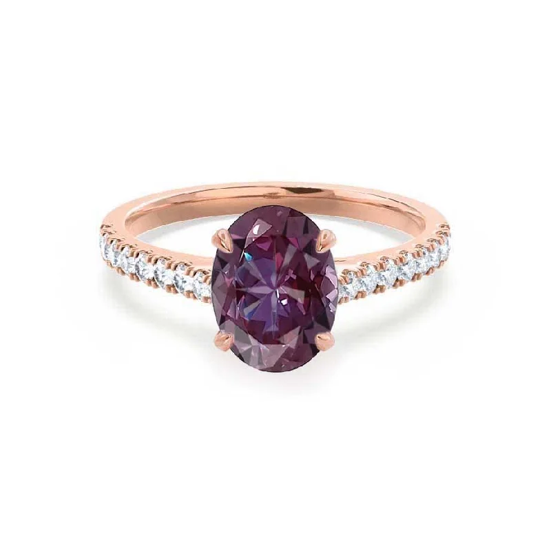 VIOLA - Chatham® Alexandrite Oval & Diamond 18k Rose Gold Shoulder Set Ring