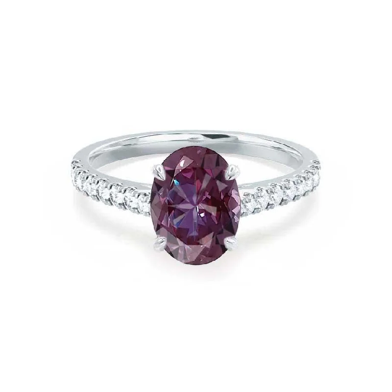 VIOLA - Chatham® Alexandrite Oval & Diamond 18k White Gold Shoulder Set Ring