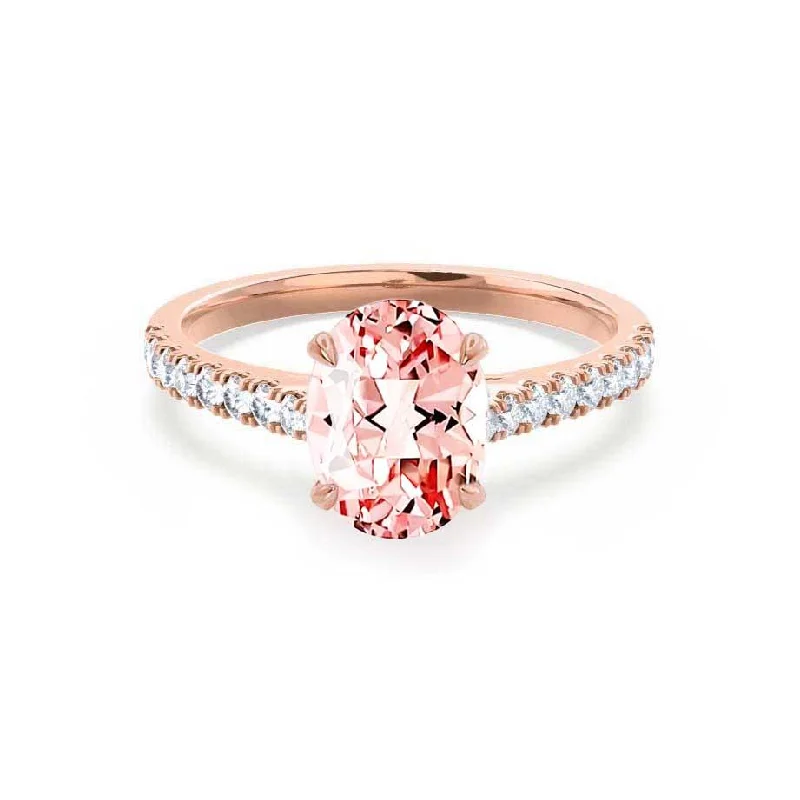 VIOLA - Chatham® Champagne True Sapphire Oval & Diamond 18k Rose Gold Shoulder Set Ring