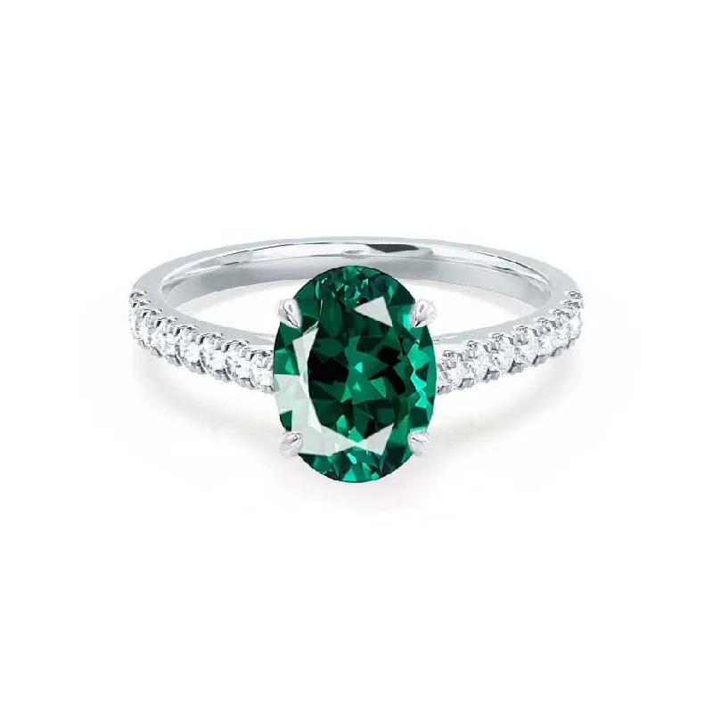 VIOLA - Chatham® Emerald Oval & Diamond 18k White Gold Shoulder Set Ring