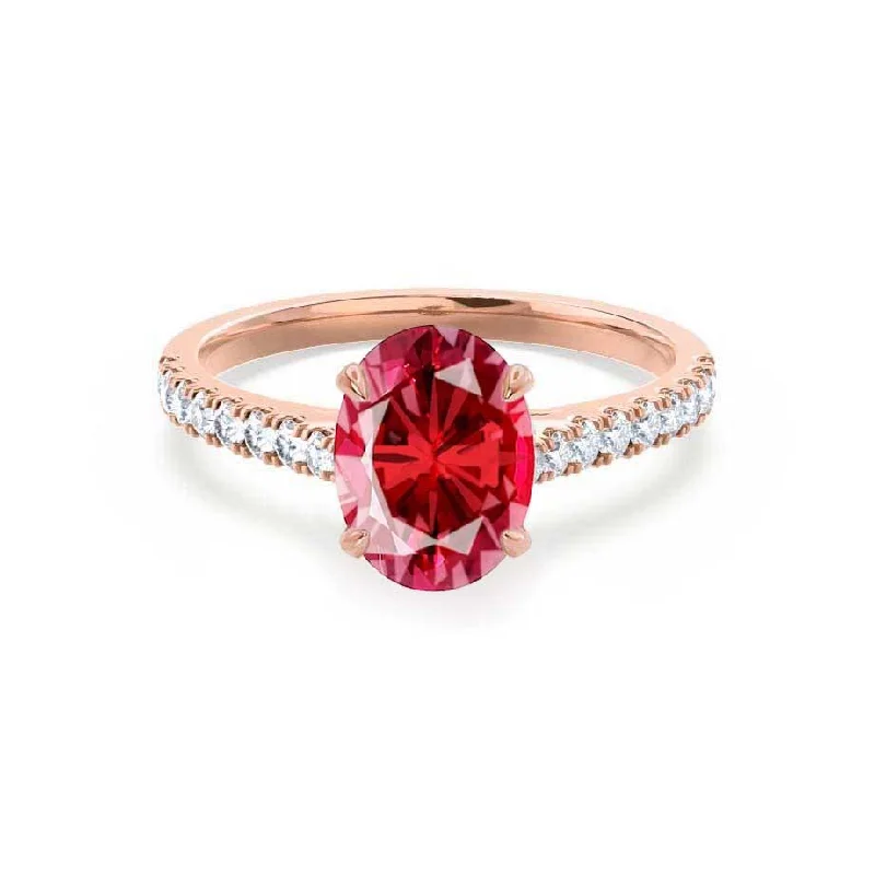 VIOLA - Chatham® Ruby Oval & Diamond 18k Rose Gold Shoulder Set Ring