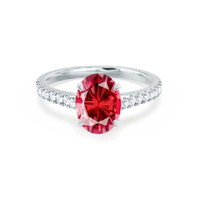 VIOLA - Chatham® Ruby Oval & Diamond 18k White Gold Shoulder Set Ring