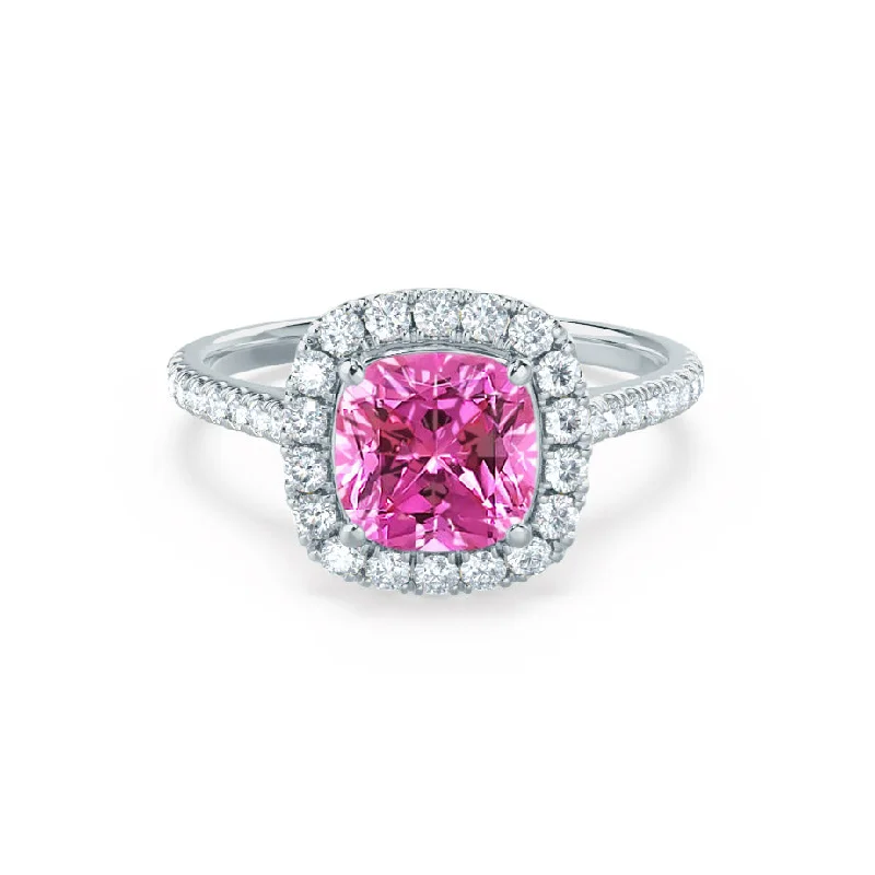 VIOLETTE - Chatham® Cushion Pink Sapphire & Diamond 18k White Gold Petite Halo Ring