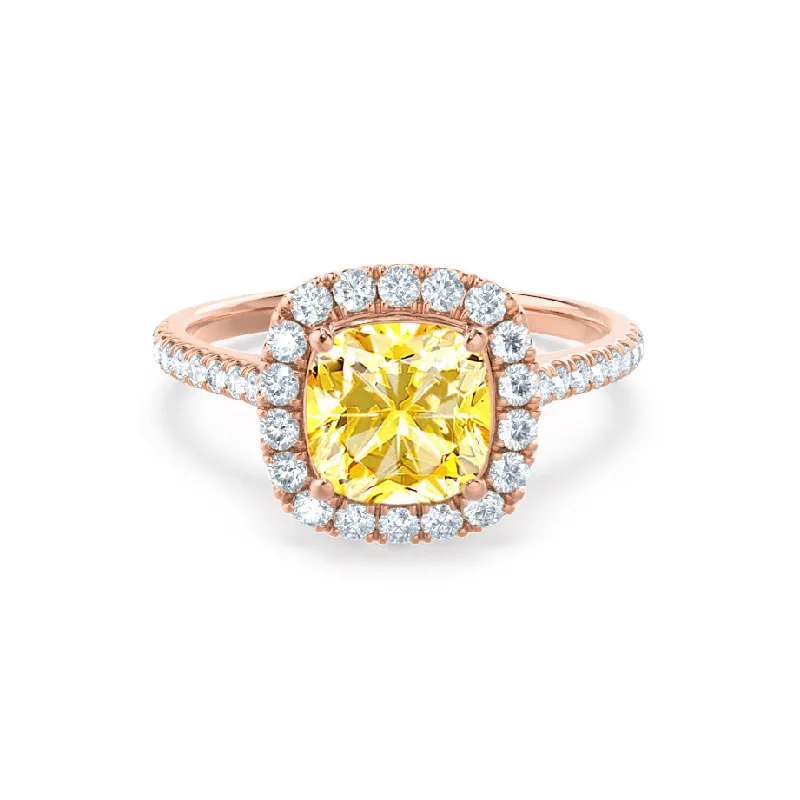 VIOLETTE - Chatham® Cushion Yellow Sapphire & Diamond 18k Rose Gold Petite Halo Ring